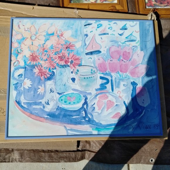 SET OF 2 PINK AND PERIWINKLE PRINTS IN MATCHNG PERIWINKLE METAL FRAMES - Picture 8 of 8